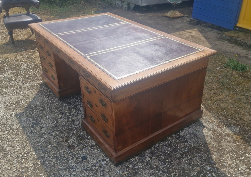 Very Large Walnut pedestal partners desk. View III