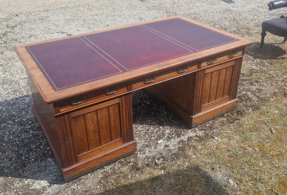 Very Large Walnut pedestal partners desk. View IV
