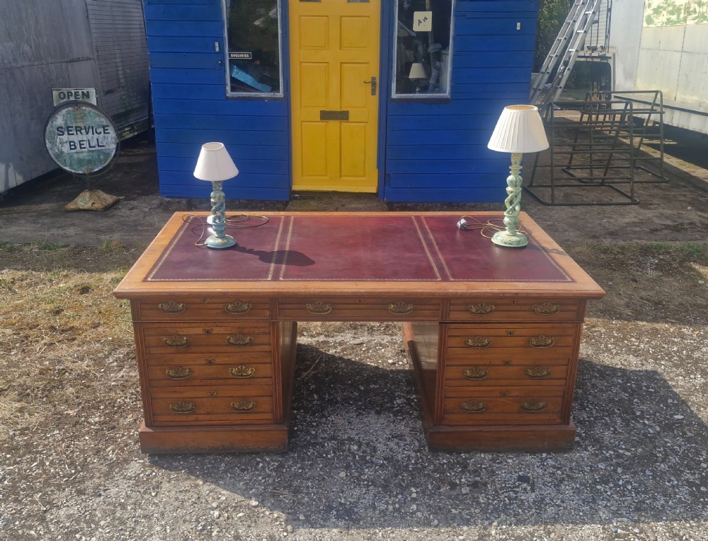Very Large Walnut pedestal partners desk. View V