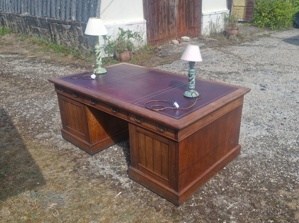 Very Large Walnut pedestal partners desk. View VI