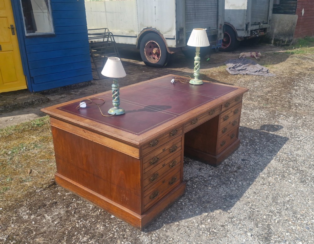 Very Large Walnut pedestal partners desk. View VII