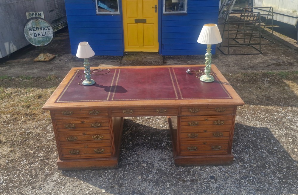 Very Large Walnut pedestal partners desk. View VIII