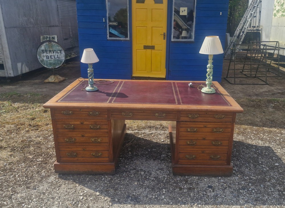 Very Large Walnut pedestal partners desk. View IX