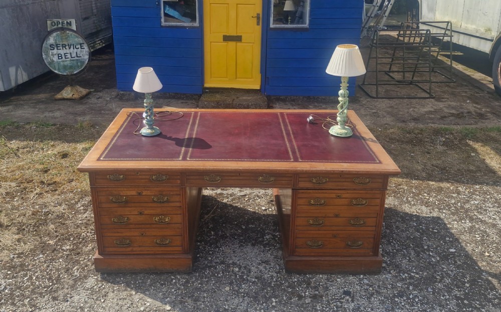 Very Large Walnut pedestal partners desk. View X