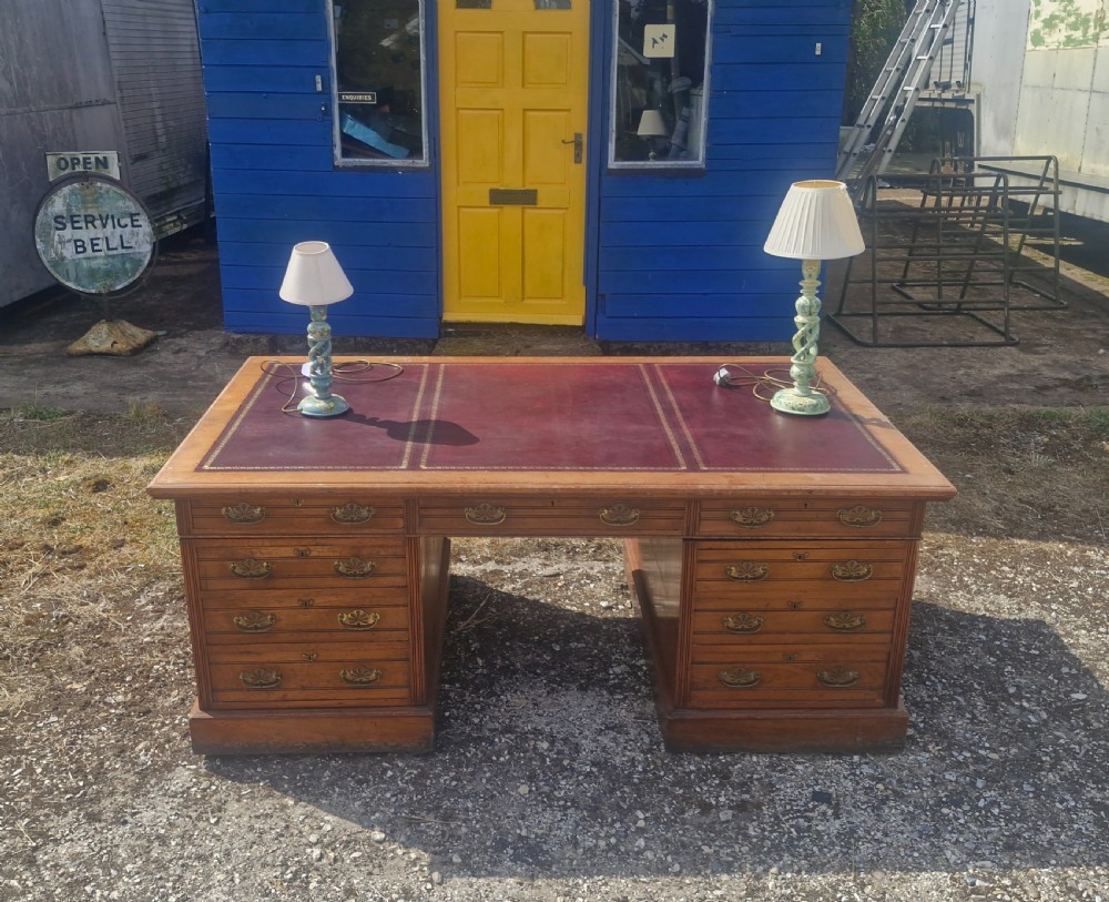 Very Large Walnut pedestal partners desk. View XII
