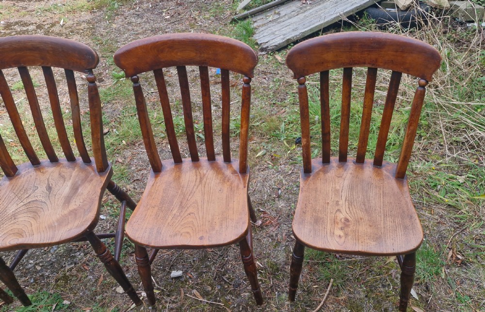 Set of 4 late Victorian slat back Windsor kitchen chairs.  View IV