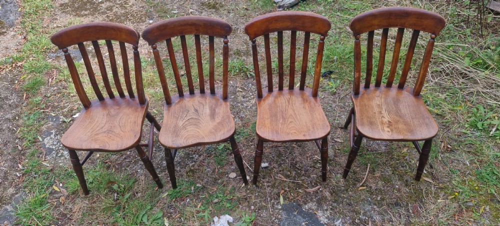 Set of 4 late Victorian slat back Windsor kitchen chairs.  View VI