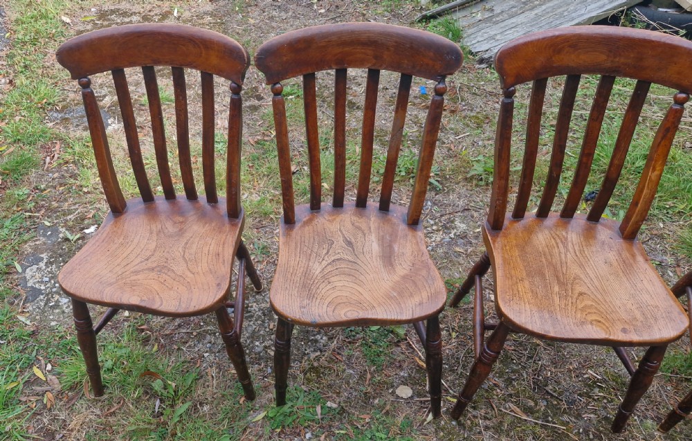 Set of 4 late Victorian slat back Windsor kitchen chairs.  View VII