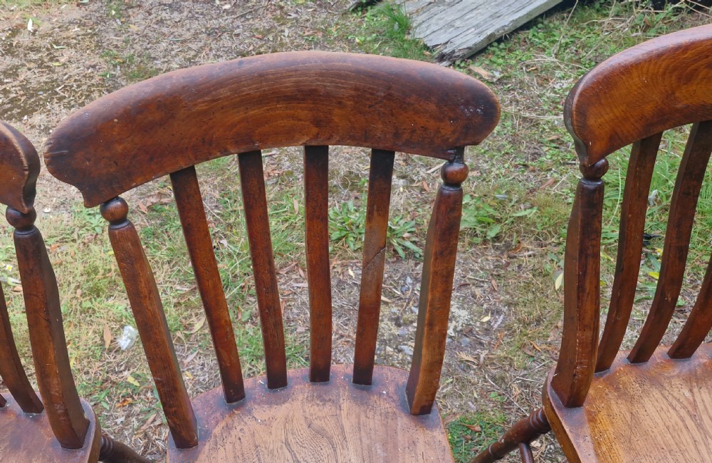 Set of 4 late Victorian slat back Windsor kitchen chairs.  View VIII
