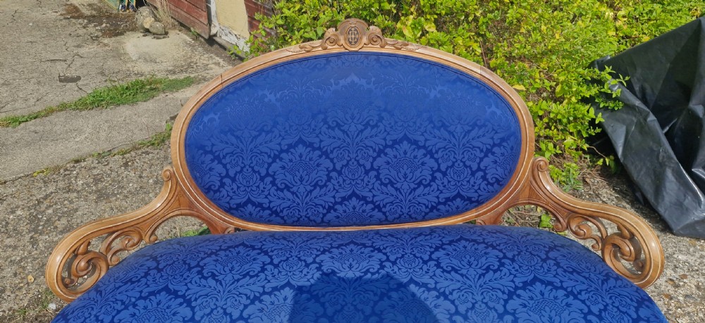 Pretty Victorian walnut window seat. View X