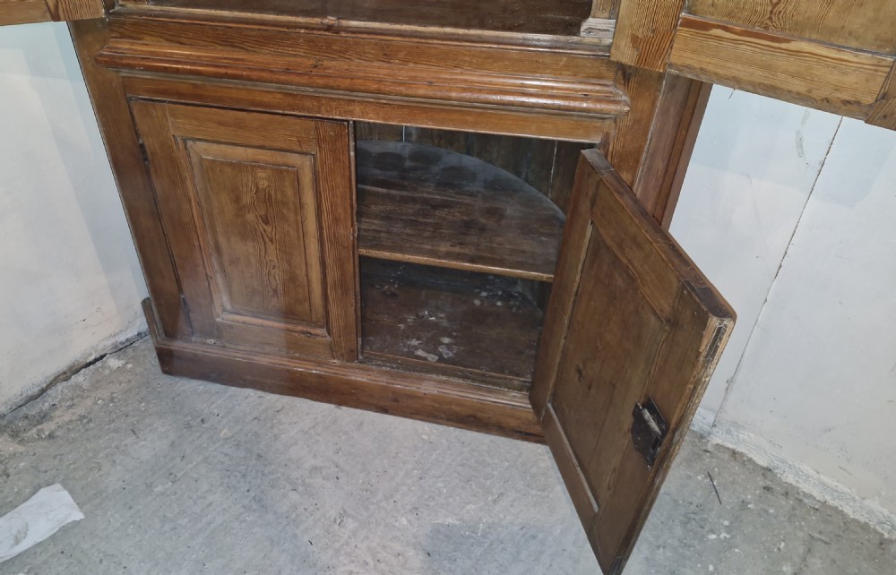 Early 19th century pine barrel back corner cupboard.  View IV