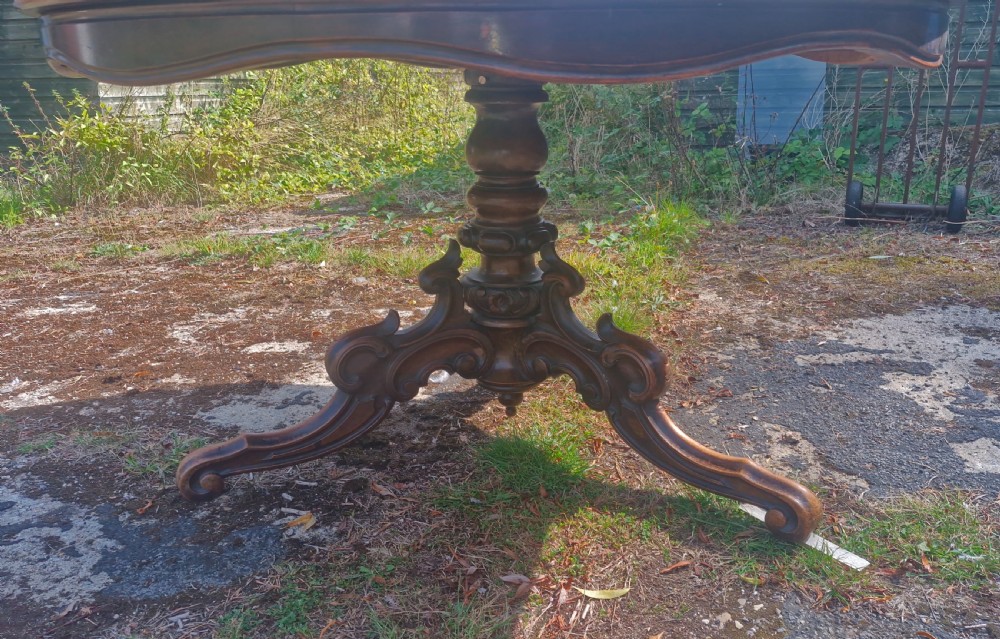 19th century burr walnut and banded centre table. View III
