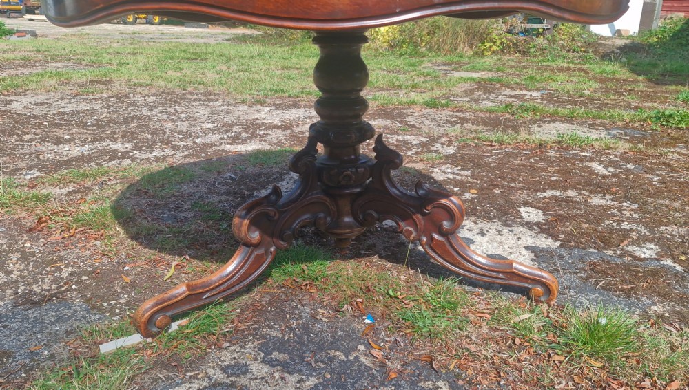 19th century burr walnut and banded centre table. View IV