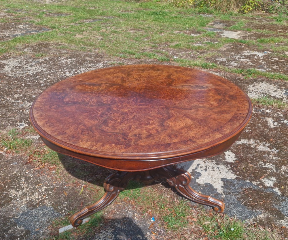 19th century burr walnut and banded centre table. View V