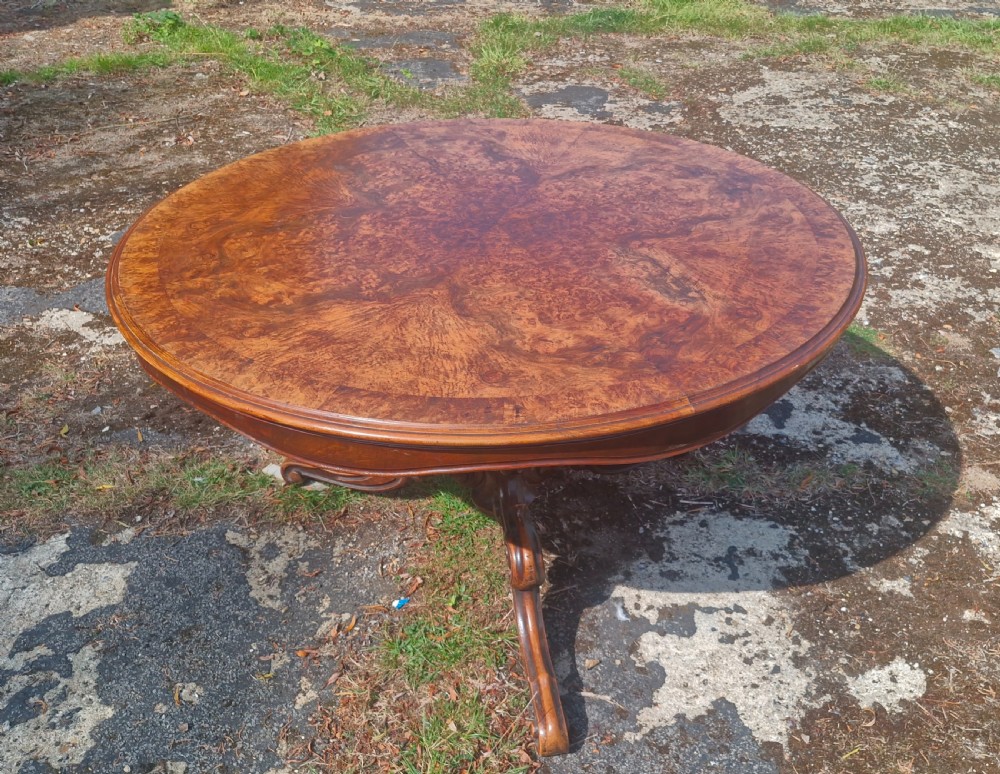 19th century burr walnut and banded centre table. View VI