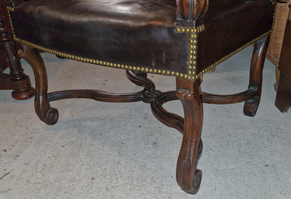 Early 19th century French walnut leather upholstered armchair  View IV