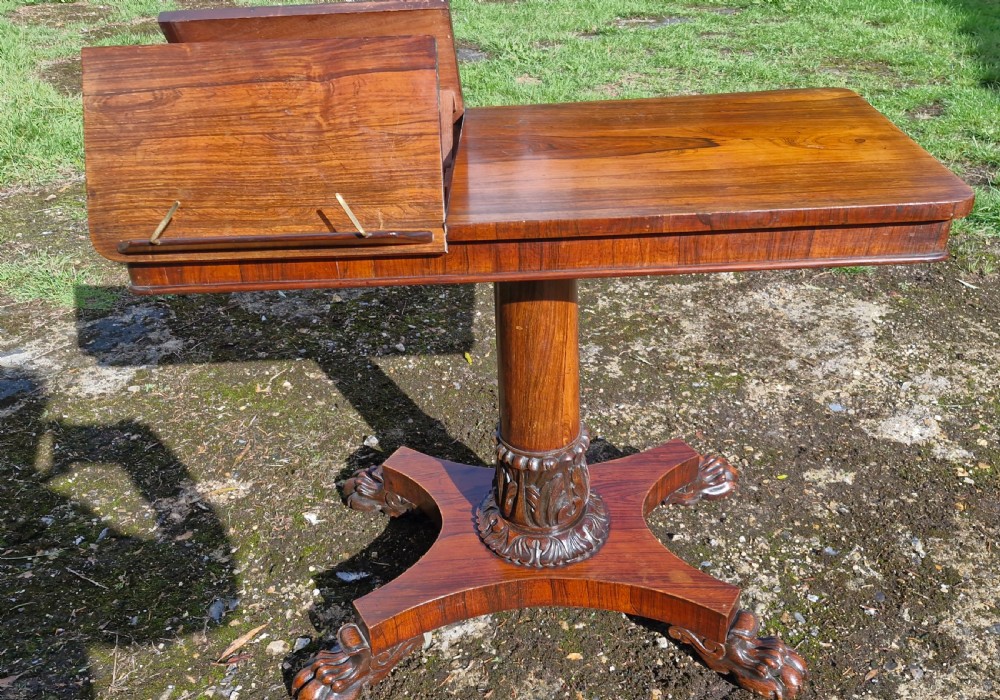 Early Victorian rosewood pedestal reading table. View IV