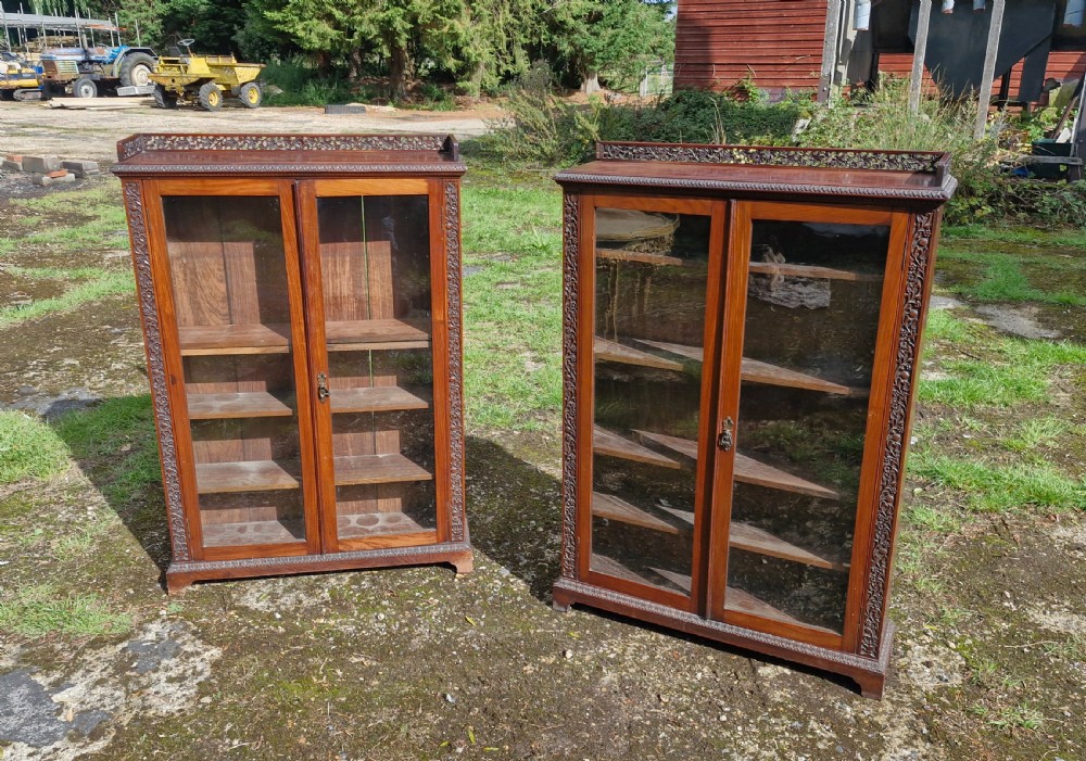 Pair of 19th century carved Anglo Indian bookcase cabinet.  View VII