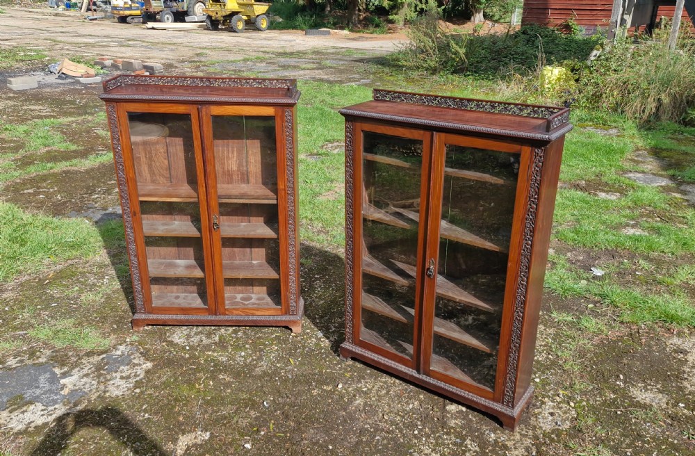 Pair of 19th century carved Anglo Indian bookcase cabinet.  View VIII