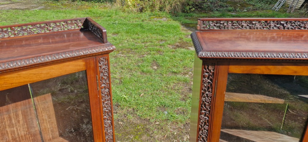 Pair of 19th century carved Anglo Indian bookcase cabinet.  View IX