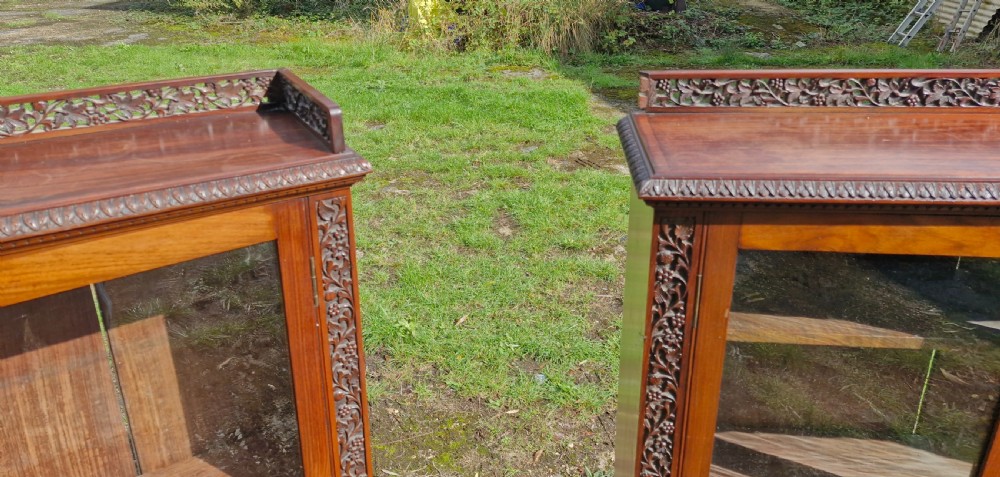 Pair of 19th century carved Anglo Indian bookcase cabinet.  View X