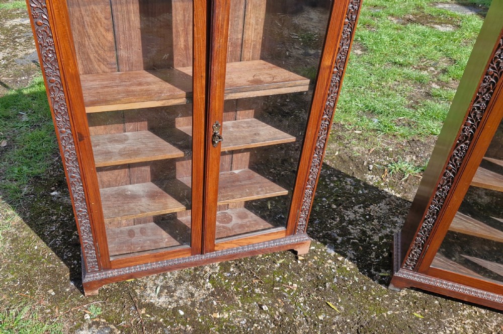 Pair of 19th century carved Anglo Indian bookcase cabinet.  View XIII