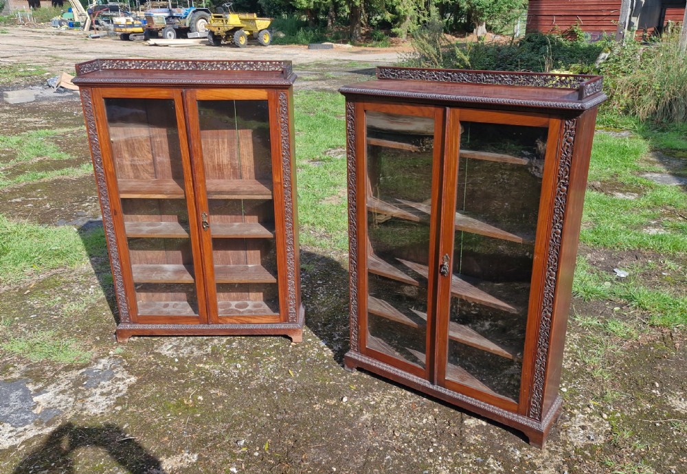 Pair of 19th century carved Anglo Indian bookcase cabinet.  View XIX