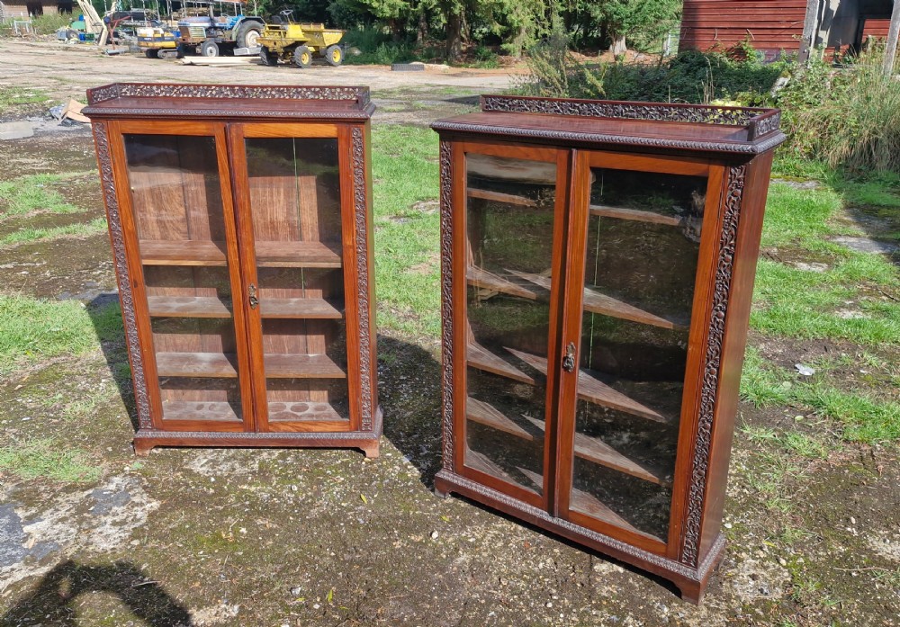 Pair of 19th century carved Anglo Indian bookcase cabinet.  View XX
