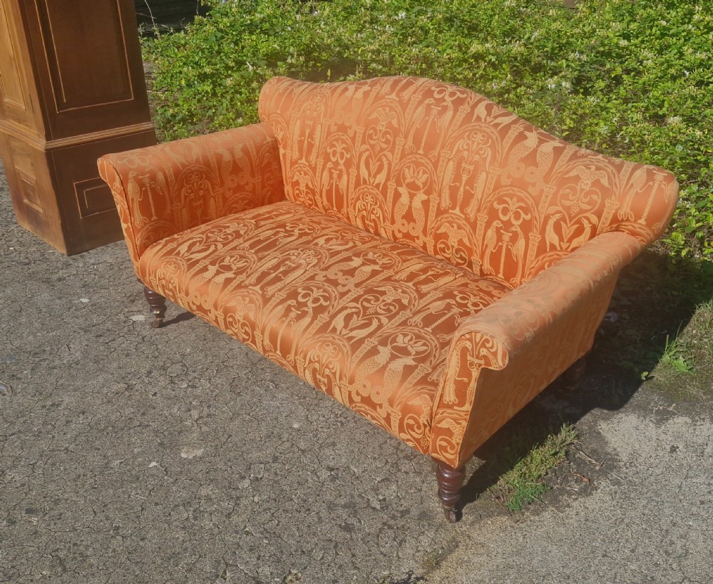 Late Victorian upholstered sofa on mahogany turned legs. View VIII