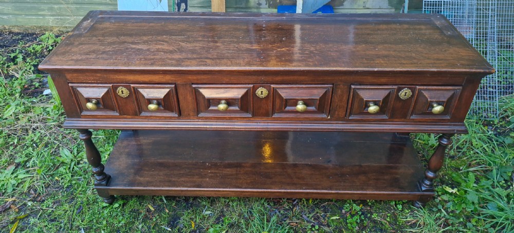 Solid Oak 3 drawer dresser base. View VI
