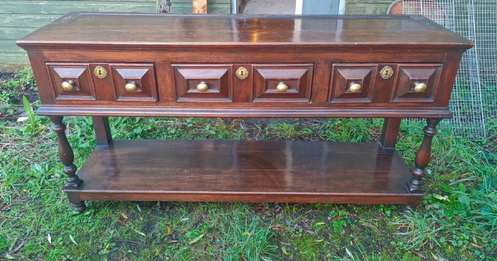 Solid Oak 3 drawer dresser base. View VIII