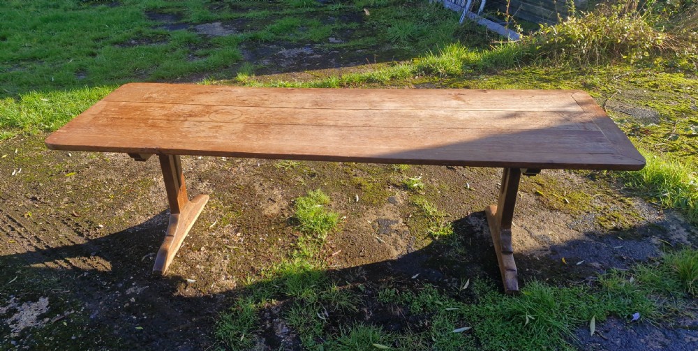 19th century oak kitchen refectory dining table.  View IV