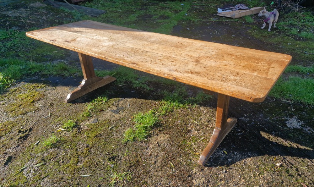 19th century oak kitchen refectory dining table.  View VI