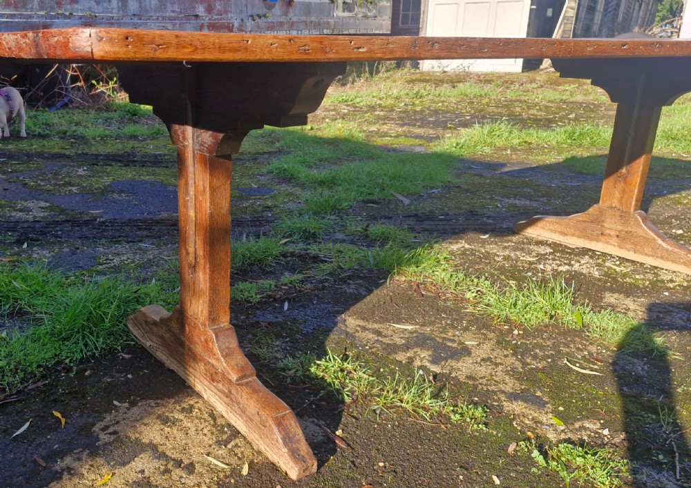 19th century oak kitchen refectory dining table.  View IX