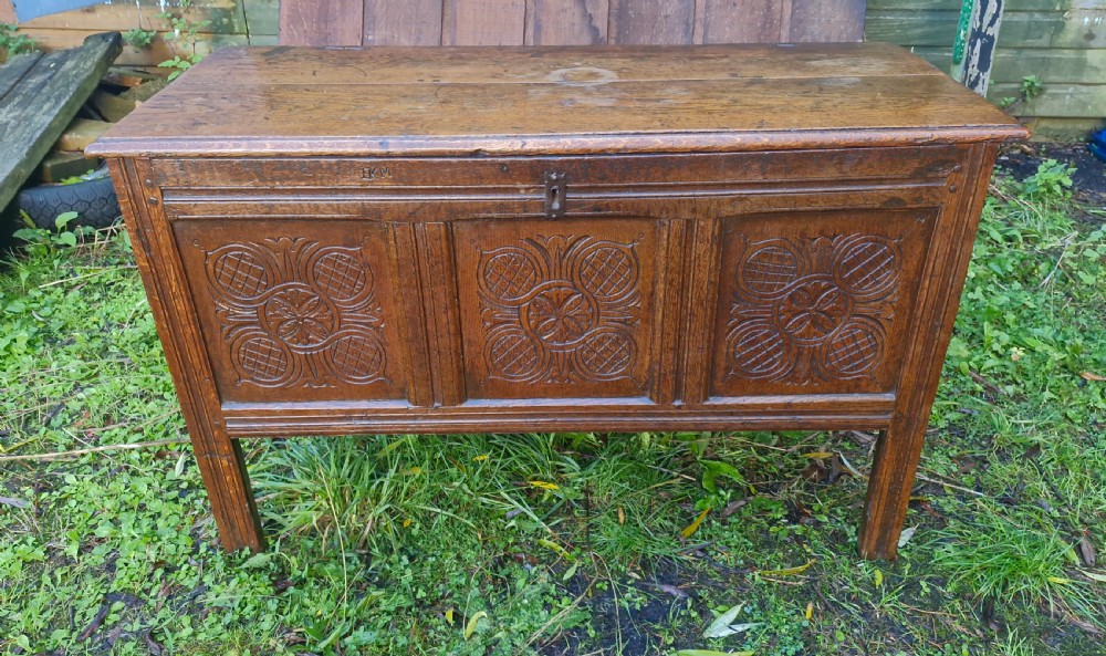 18th century west country carved oak coffer. 
