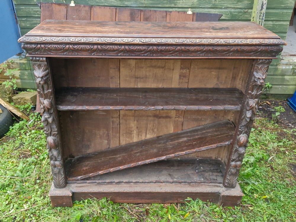 Victorian carved oak Green Man bookcase. 