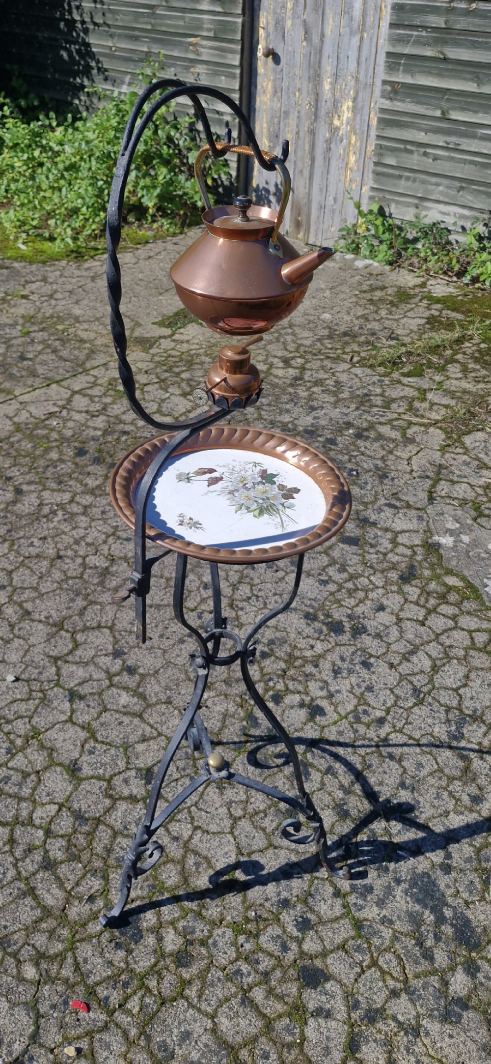 Late 19th century kettle on adjustable stand.