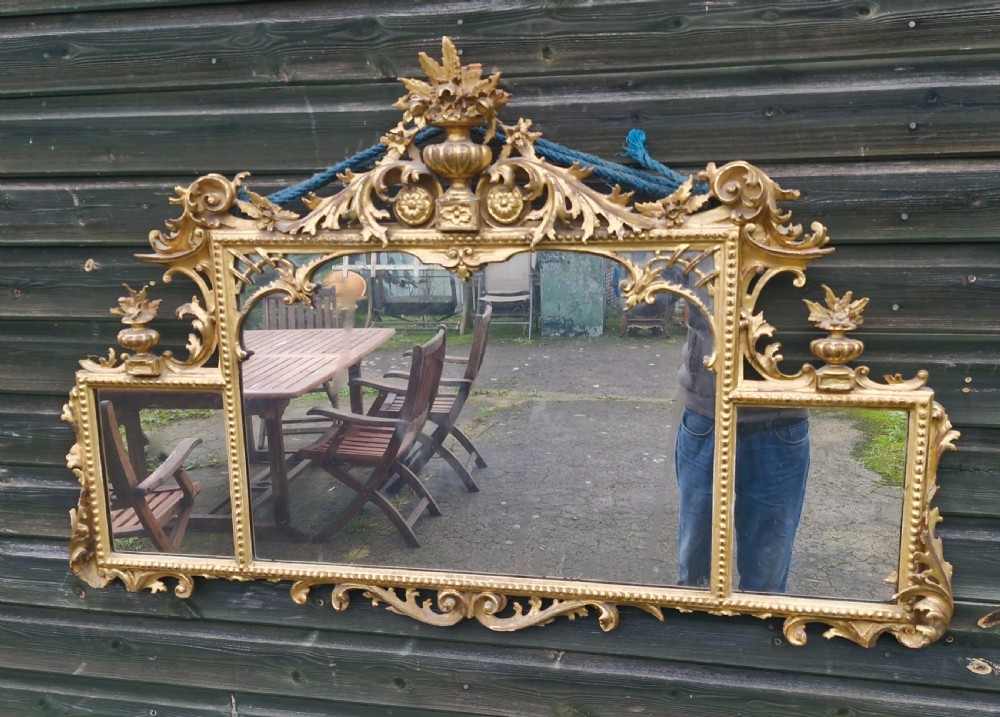 Carved Italian gilt wood overmantel mirror. View II