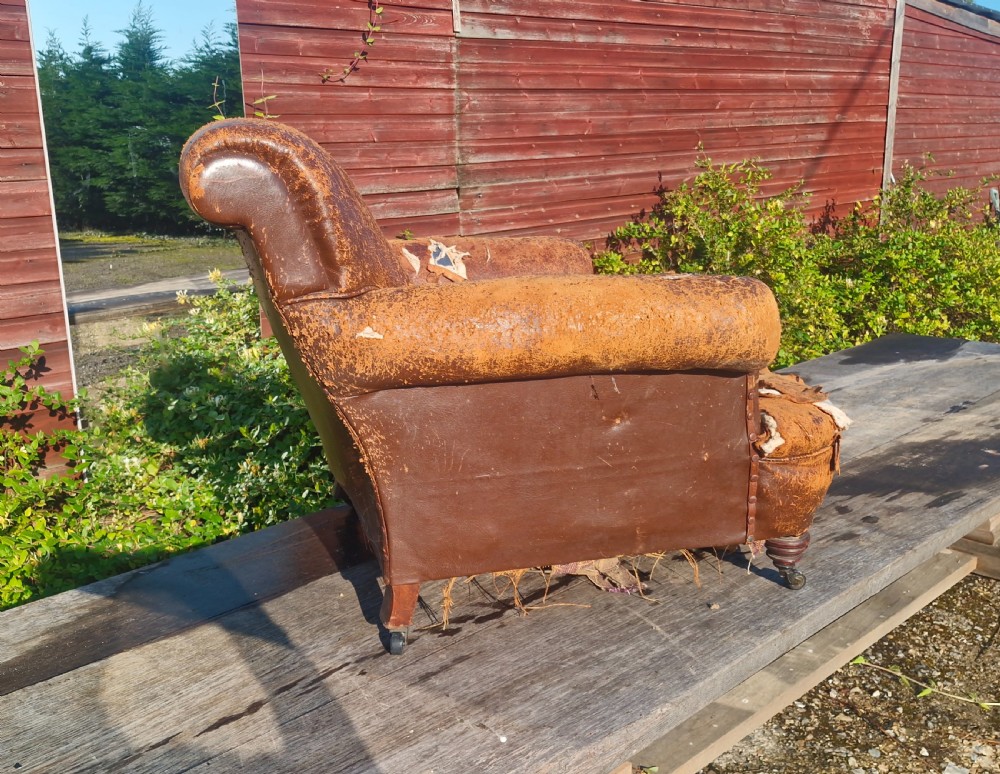 Very Large upholstered library armchair in the style of Howard.  View III