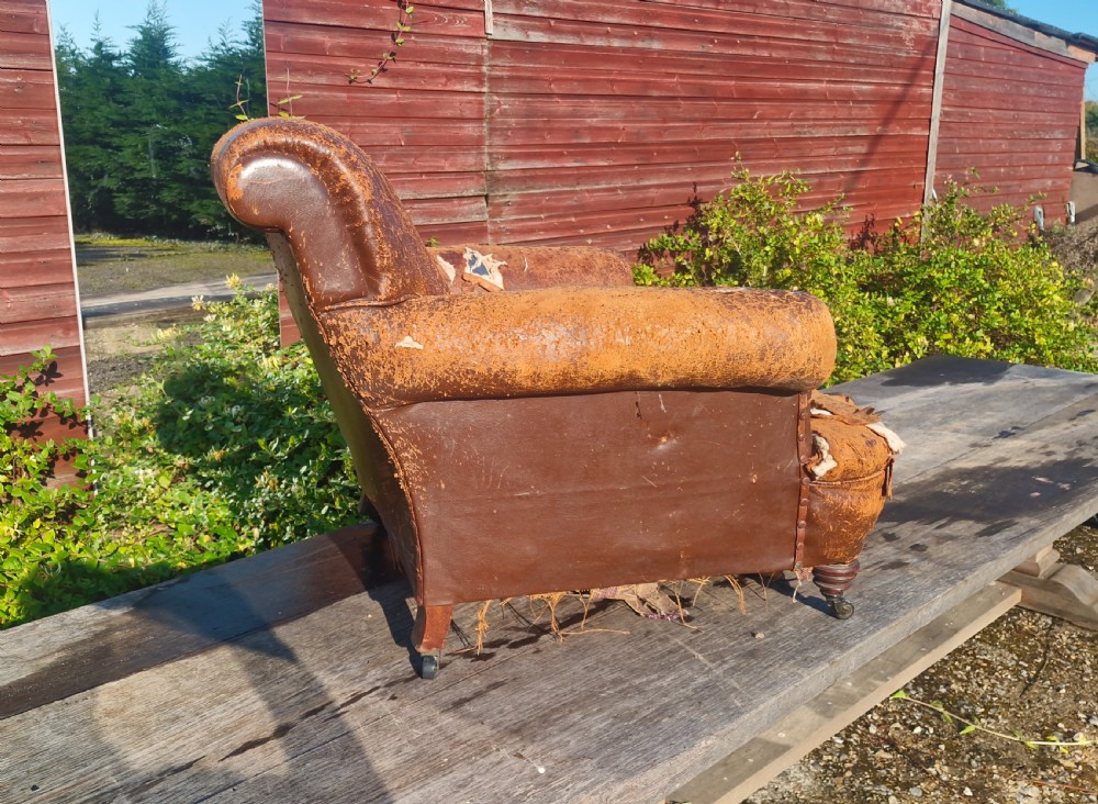 Very Large upholstered library armchair in the style of Howard.  View IV