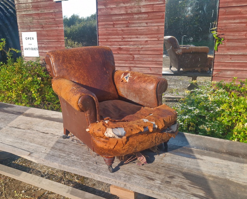 Very Large upholstered library armchair in the style of Howard.  View VI