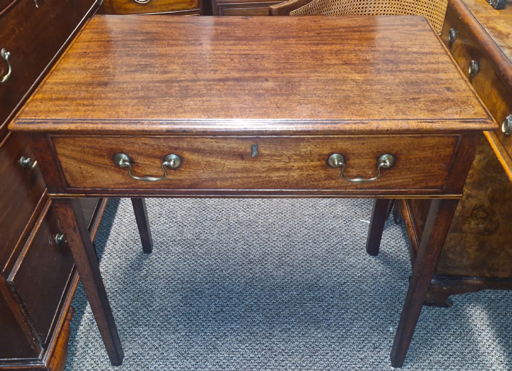 Elegant late Georgian mahogany single drawer side table.  View VI