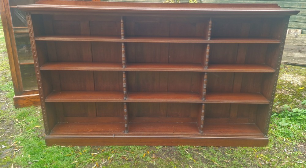 Good practical late Victorian open front bookcase  View II
