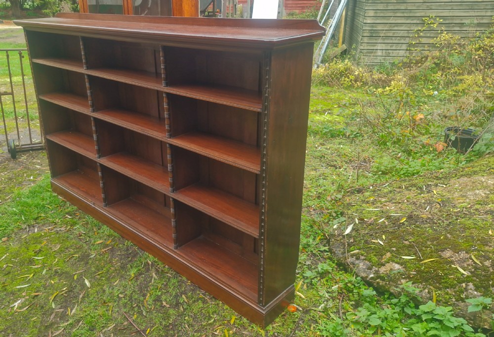 Good practical late Victorian open front bookcase  View X