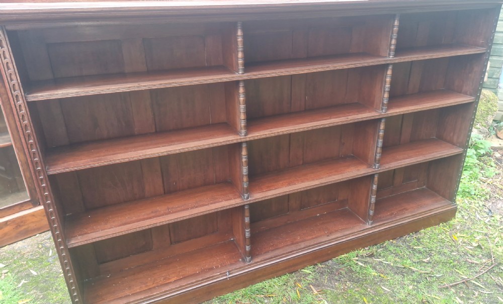 Good practical late Victorian open front bookcase  View XI