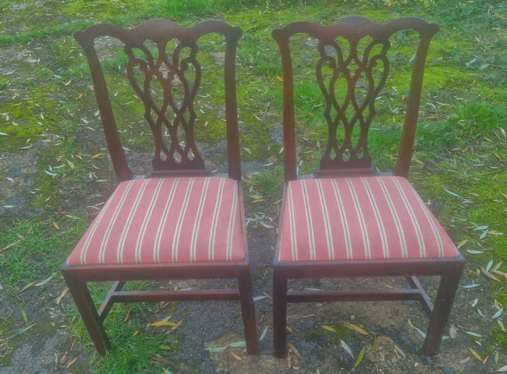 Pair of Late Georgian solid mahogany side chairs. 