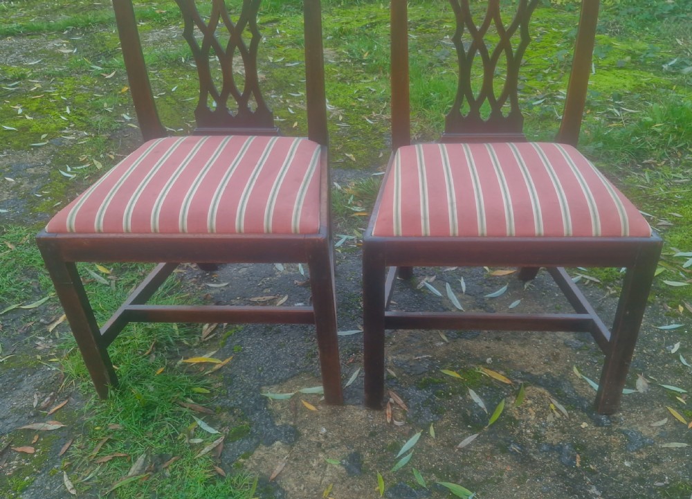 Pair of Late Georgian solid mahogany side chairs.  View II