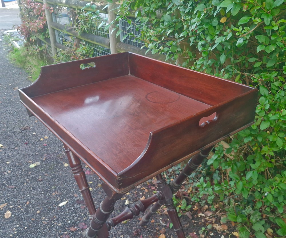 Tall Regency mahogany butlers tray on a good stand.  View V