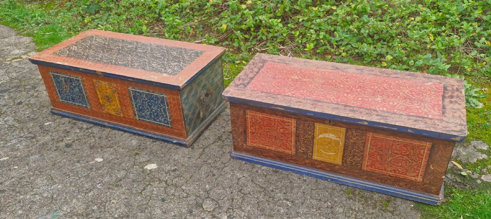 Pair of nicely decorated painted pine boxes. 
