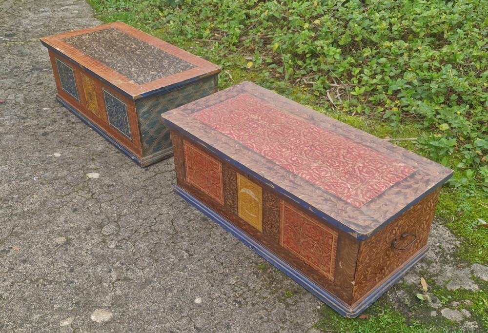 Pair of nicely decorated painted pine boxes.  View II
